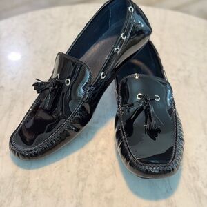 Donald J. Pliner Black Patent Leather Tassel Loafers